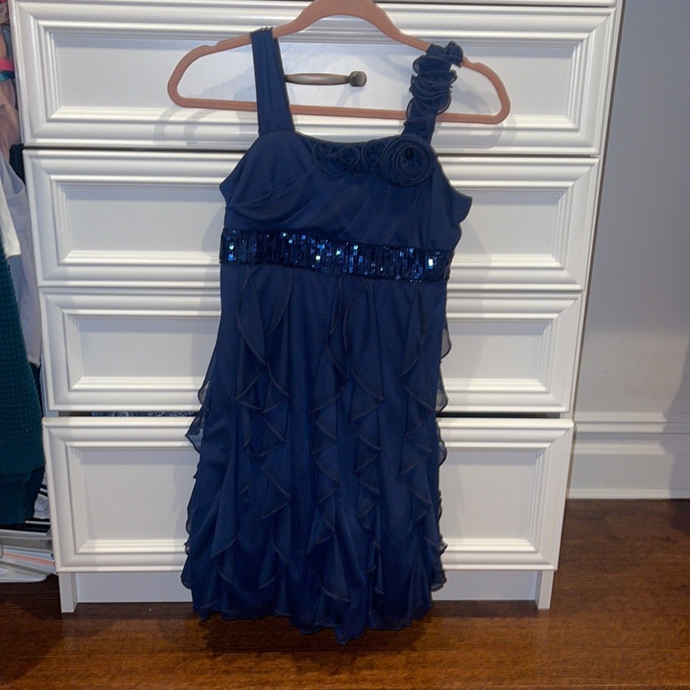Beautiful, navy blue sparkle, ruffled dress